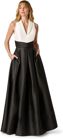 Adrianna Papell Colorblock Mikado Gown, Black/Ivory in Saudi Arabia