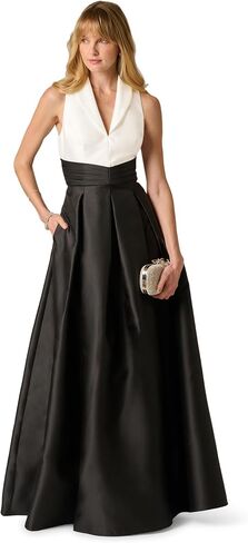 Adrianna Papell Colorblock Mikado Gown, Black/Ivory in Saudi Arabia