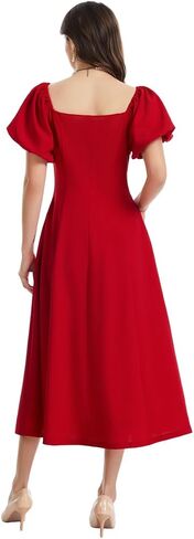 J.Corrine Aline Dress for Women Short Puff Sleeve V Neck Semi Formal Midi Dress Flowy Wedding Guest Tea Party Dresses in Saudi Arabia