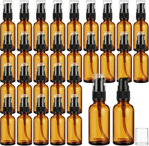 Roshtia 30 Pack 1oz Amber Glass Pump Bottles with Black Pump, Refillable, Leak‑Proof, 30ml Empty Travel Size Small Containers for Lotion, Cream, Essential Oils, Aromatherapy Liquids and More in Kuwait