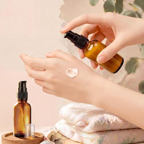 Roshtia 30 Pack 1oz Amber Glass Pump Bottles with Black Pump, Refillable, Leak‑Proof, 30ml Empty Travel Size Small Containers for Lotion, Cream, Essential Oils, Aromatherapy Liquids and More in Kuwait