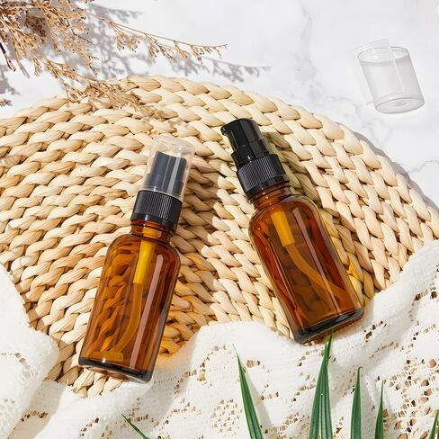 Roshtia 30 Pack 1oz Amber Glass Pump Bottles with Black Pump, Refillable, Leak‑Proof, 30ml Empty Travel Size Small Containers for Lotion, Cream, Essential Oils, Aromatherapy Liquids and More in Kuwait