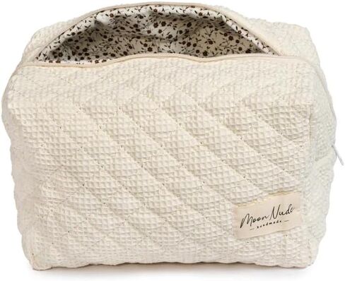 Moon Nude Quilted Travel Makeup Bag – Cute Cosmetic Pouch for Women, Small Toiletry Organizer Case, Portable Accessories Essentials Purse, Soft Washable Mini Beauty Bag - Sky in Kuwait