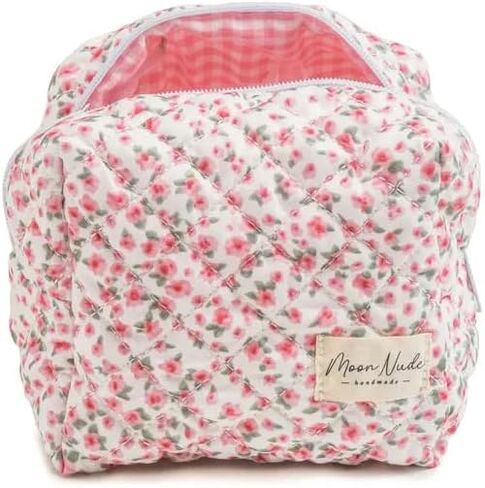 Moon Nude Quilted Travel Makeup Bag – Cute Cosmetic Pouch for Women, Small Toiletry Organizer Case, Portable Accessories Essentials Purse, Soft Washable Mini Beauty Bag - Sky in Kuwait