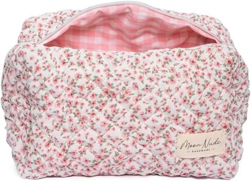 Moon Nude Quilted Travel Makeup Bag – Cute Cosmetic Pouch for Women, Small Toiletry Organizer Case, Portable Accessories Essentials Purse, Soft Washable Mini Beauty Bag - Sky in Kuwait