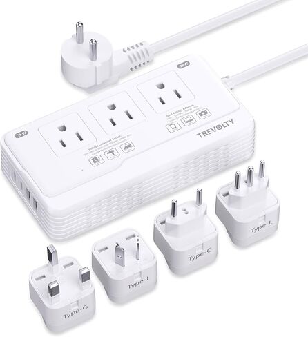 2000W Voltage Converter US to Europe for Hair Dryer, 220V to 110V Converter for European Travel Plug Adapter with 3 AC 2 USBC 2 USBA Ports, Travel Essential with EU UK IT AU Plug (White) in Saudi Arabia