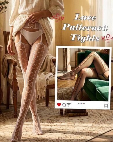 3 Pcs Fishnet Stockings for Women, Garter Fishnet Tights Set, Black White Burgundy Diamond Pattern Thigh High Stockings, Sexy Hollow Out One Piece Garter Hose for Outfit Layering in Saudi Arabia