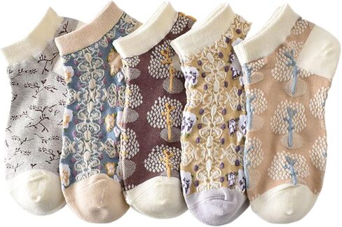 Women's Floral Vintage Palace Style 3D Stereo Flower Casual Ankle Socks 5 Pairs in Saudi Arabia