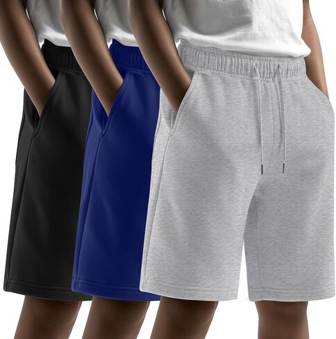 3 Pack Boy's Sweat Shorts 7" Drawstring Knee Baggy Athletic Wide Leg Bermuda Shorts for Casual Sports with Pockets in Saudi Arabia