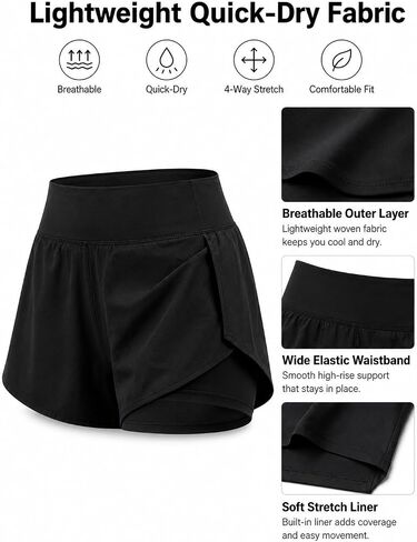 Women Gym Shorts Pull On Curved Hem 2 in 1 Sportswear for Women Moisture Wicking in Kuwait