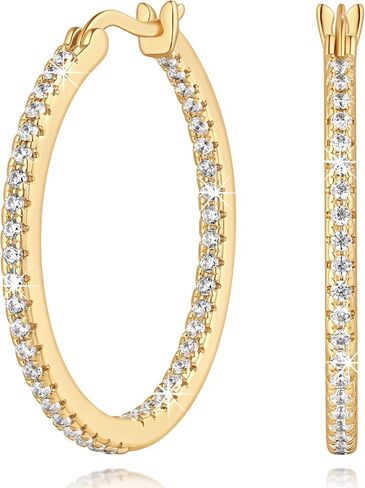 Gold Hoop Earrings 14K Gold Earrings for Women Gold Hoop Earring for Womens Hoops Earring Bright and Luxurious Look with Cubic Zirconia Womens Hoops Earring 15/20/30/35 MM in Kuwait