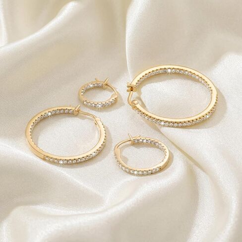 Gold Hoop Earrings 14K Gold Earrings for Women Gold Hoop Earring for Womens Hoops Earring Bright and Luxurious Look with Cubic Zirconia Womens Hoops Earring 15/20/30/35 MM in Kuwait