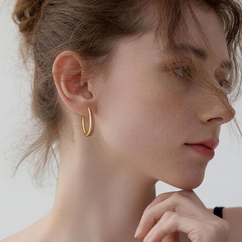 Gold Hoop Earrings 14K Gold Earrings for Women Gold Hoop Earring for Womens Hoops Earring Bright and Luxurious Look with Cubic Zirconia Womens Hoops Earring 15/20/30/35 MM in Kuwait