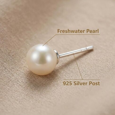 ANNIE WU Freshwater Pearl Earrings, Sterling Silver Post, Elegant Gift Studs for Women in Saudi Arabia