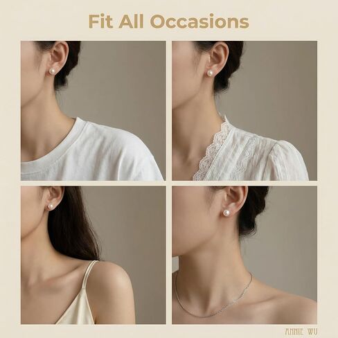 ANNIE WU Freshwater Pearl Earrings, Sterling Silver Post, Elegant Gift Studs for Women in Saudi Arabia