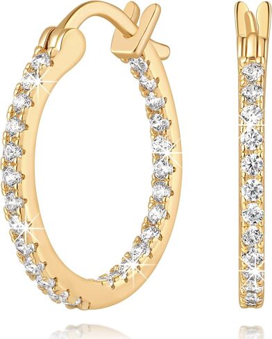 Gold Hoop Earrings 14K Gold Earrings for Women Gold Hoop Earring for Womens Hoops Earring Bright and Luxurious Look with Cubic Zirconia Womens Hoops Earring 15/20/30/35 MM in Kuwait