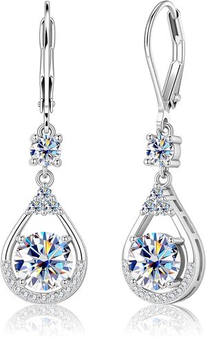Moissanite Earrings for Women,Silver Moissanite Diamond Dangle Earrings 3ct D Color Cut Lab Created Hypoallergenic Trendy Gold Leverback Dangle Drop Earring for Women Jewelry Gifts in Box in Saudi Arabia