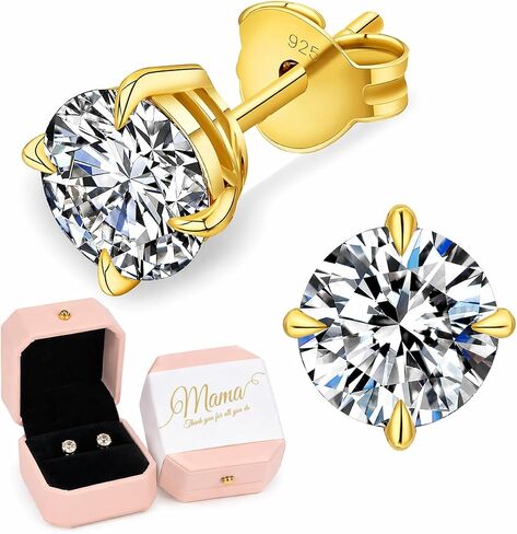 KRKC 0.6-3ct Moissanite Stud Earrings, D Color VVS1 Clarity, Lab Created Diamond Stud Earring for Women, 14K White Gold S925 Sterling Silver Earrings Friction Back for Women Men, Hypoallergenic in Kuwait