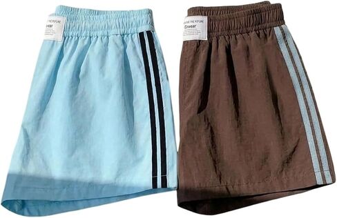 MakeMeChic Women's 2 Pack Striped Sweat Shorts Elastic Waist Gym Athletic Lounge Shorts in Kuwait