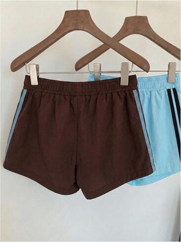 MakeMeChic Women's 2 Pack Striped Sweat Shorts Elastic Waist Gym Athletic Lounge Shorts in Kuwait