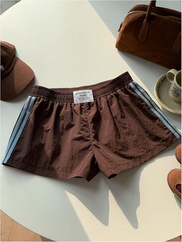 MakeMeChic Women's 2 Pack Striped Sweat Shorts Elastic Waist Gym Athletic Lounge Shorts in Kuwait