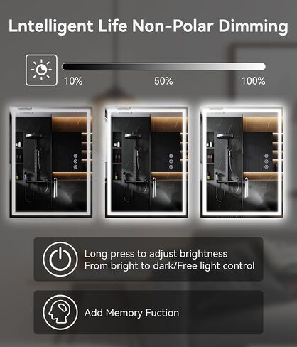 28x20 inches LED Bathroom Mirror Anti Fog Adjustable Brightness Backlit Front Lit Lighting Wall Mounted Vanity Mirror with Memory Function Shatter-Proof Tempered Glass Lighted Mirror in Kuwait