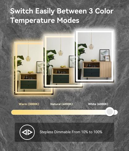 28x20 inches LED Bathroom Mirror Anti Fog Adjustable Brightness Backlit Front Lit Lighting Wall Mounted Vanity Mirror with Memory Function Shatter-Proof Tempered Glass Lighted Mirror in Kuwait