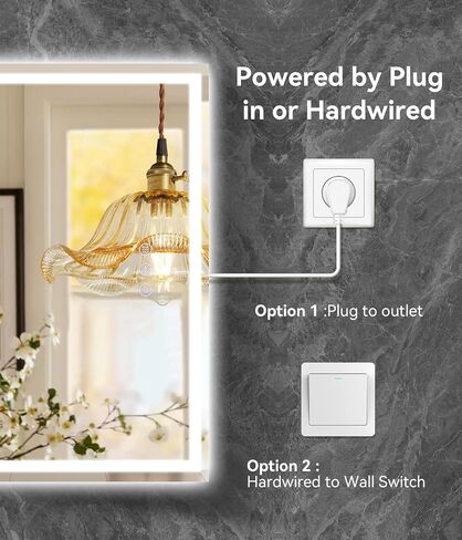28x20 inches LED Bathroom Mirror Anti Fog Adjustable Brightness Backlit Front Lit Lighting Wall Mounted Vanity Mirror with Memory Function Shatter-Proof Tempered Glass Lighted Mirror in Kuwait