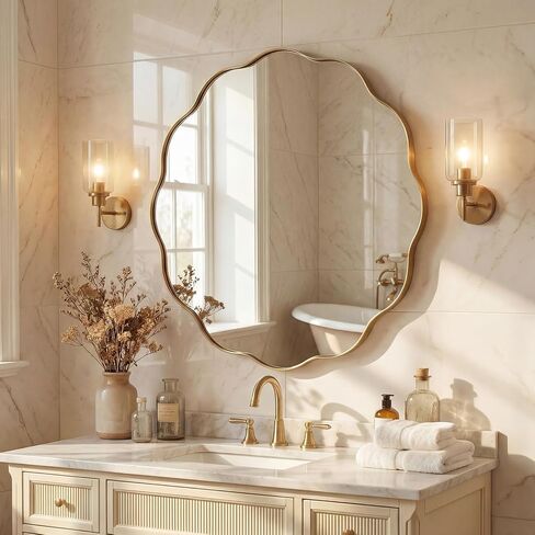 ANDY STAR Brushed Gold Round Wall Mirror 36 Inch, Brass Round Bathroom Mirrors for Over Sink, Anti-Rust Brass Circle Frame for Bathroom, Entryway in Saudi Arabia
