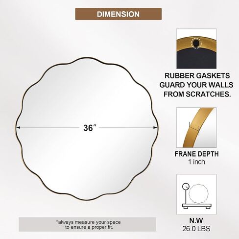 ANDY STAR Brushed Gold Round Wall Mirror 36 Inch, Brass Round Bathroom Mirrors for Over Sink, Anti-Rust Brass Circle Frame for Bathroom, Entryway in Saudi Arabia