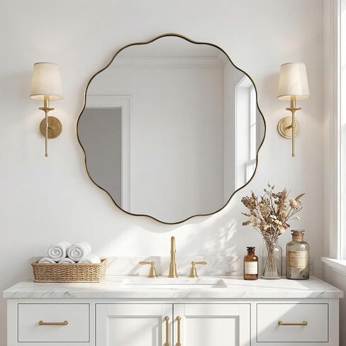 ANDY STAR Brushed Gold Round Wall Mirror 36 Inch, Brass Round Bathroom Mirrors for Over Sink, Anti-Rust Brass Circle Frame for Bathroom, Entryway in Saudi Arabia