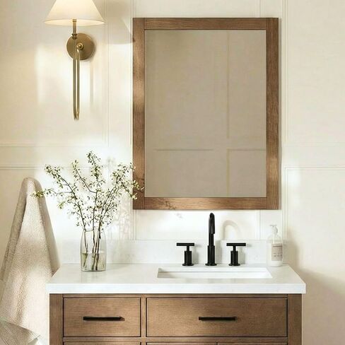 ARIEL Rectangular Wooden Mirror 24" x 32" in Brown Oak, Flexible Horizontal/Vertical Hanging for Bathroom, Vanity, Entryway & Living Room Decor, Farmhouse Style in Saudi Arabia