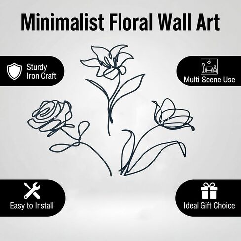 Lupnkl Wall Sculptures 3-Piece Minimalist Decor Set Black Metal Wall Art, Metal Flowers Wall Decor, Modern Accent for Bedroom Patio Bathroom Office Restaurant Gift in Saudi Arabia