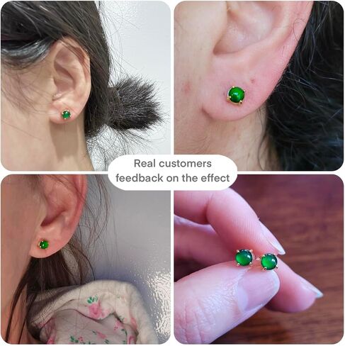 Genuine Jade Stud Earrings for Women Men 18K Gold Plated S925 | Natural Jadeite Silver Earrings, Hypoallergenic Lucky Feng Shui Jewelry Gift for Birthday & Anniversary, 5mm Dark Green in Saudi Arabia