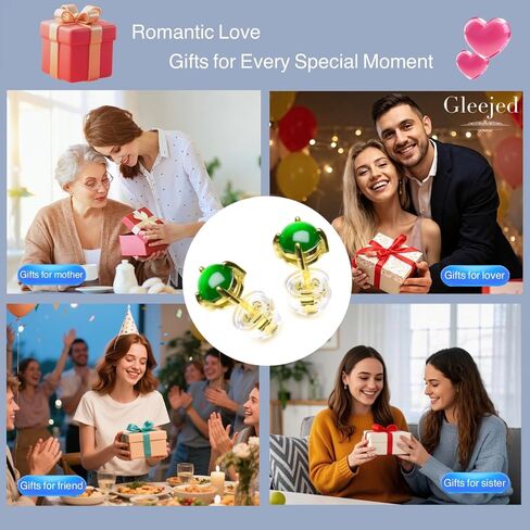 Genuine Jade Stud Earrings for Women Men 18K Gold Plated S925 | Natural Jadeite Silver Earrings, Hypoallergenic Lucky Feng Shui Jewelry Gift for Birthday & Anniversary, 5mm Dark Green in Saudi Arabia