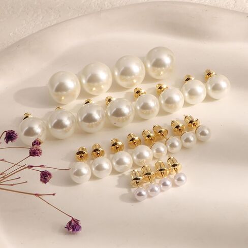 12 Pairs Pearl Stud Earrings for Women Hypoallergenic 4mm 6mm 8 mm 10 mm 12mm 14mm Big Fake Pearl Earrings Set Gift Bridal Wedding in Saudi Arabia