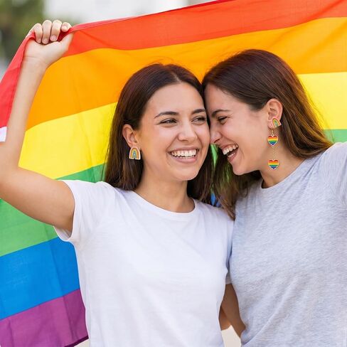 Rainbow Earrings - Small Rainbow Stud Earrings with Flat Screw Back Design, Gold Surgical Steel, Lightweight and Comfortable in Saudi Arabia