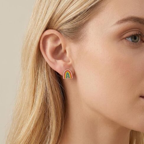 Rainbow Earrings - Small Rainbow Stud Earrings with Flat Screw Back Design, Gold Surgical Steel, Lightweight and Comfortable in Saudi Arabia