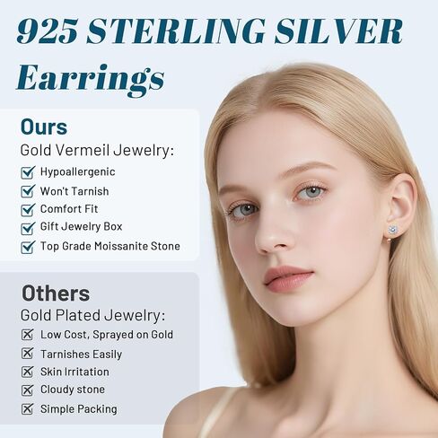 Moissanite Stud Earrings for Women, 925 Sterling Silver Earrings, Jewelry Engagement Wedding Gifts for Women Men (0.3-3ct) in Saudi Arabia