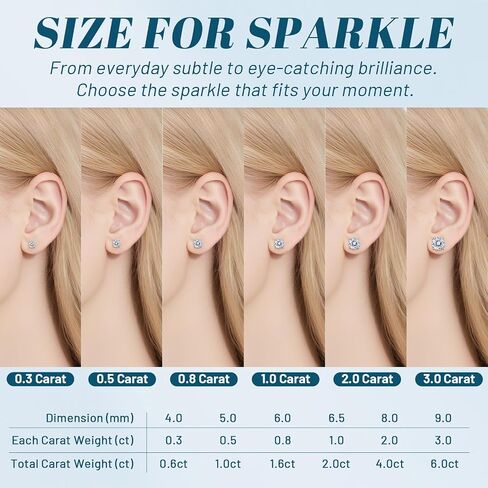 Moissanite Stud Earrings for Women, 925 Sterling Silver Earrings, Jewelry Engagement Wedding Gifts for Women Men (0.3-3ct) in Saudi Arabia