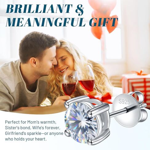 Moissanite Stud Earrings for Women, 925 Sterling Silver Earrings, Jewelry Engagement Wedding Gifts for Women Men (0.3-3ct) in Saudi Arabia