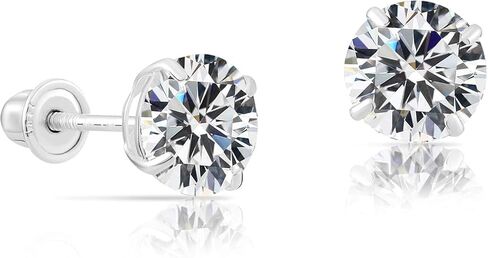 14k Solid Yellow OR White Gold Solitaire Round OR Square Cubic Zirconia Earrings Studs For Women and Men - Small CZ Stud Earring, Nickel Free, Screw Back - Jewelry Gift for Mom, Your Wife, Friends in Saudi Arabia