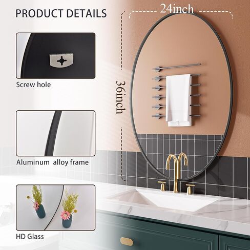 AUYHM Oval Mirrors,Oval Bathroom Mirrors,24x36 Mirror Bathroom Black,espejos decorativos de pared,Bathroom Mirrors for Over Sink(Black) in Saudi Arabia