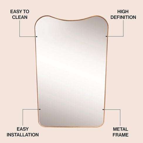 JONATHAN Y Alfie 24" x 36" Gold Irregular Wavy Metal Framed Wall Mounted Mirror with Flat Bottom, Decorative Dressing Design for Bedroom and Entryway MIR212C in Saudi Arabia