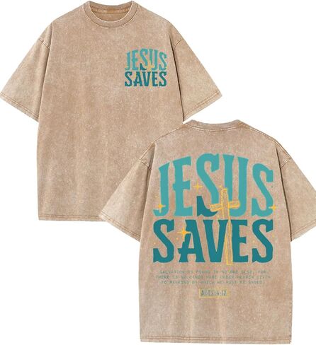 Jesus Saves Vintage Graphic Tee Men's Heavyweight Streetwear T-Shirt, Premium Acid Wash Retro Oversized Cotton Top in Saudi Arabia