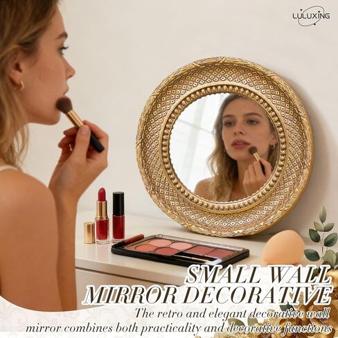 1Pack Gold Round Wall Mirror 11 inch,Small Wall Mirror Decorative, Small Vintage Ornate Circle Mirror for Bedroom,Living Room,Entryway,Hallway,Dressing Table in Saudi Arabia
