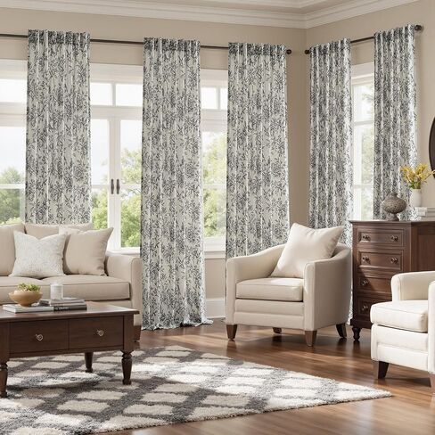 VISIONTEX Floral Farmhouse Curtains 84 Inch Length, Black Peony Printed Linen Blend Drapes, Back Tab & Rod Pocket Light Filtering Window Curtains for Living Room Bedroom, Set of 2 Panels in Saudi Arabia