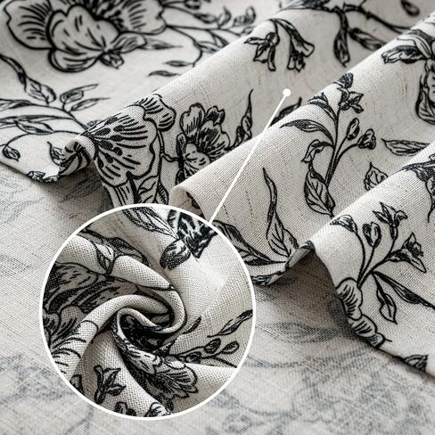 VISIONTEX Floral Farmhouse Curtains 84 Inch Length, Black Peony Printed Linen Blend Drapes, Back Tab & Rod Pocket Light Filtering Window Curtains for Living Room Bedroom, Set of 2 Panels in Saudi Arabia
