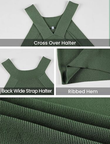 Springrain Womens Summer Cross Over Halter Knit Tank Tops Casual Sleeveless V Neck Solid Pullover in Saudi Arabia