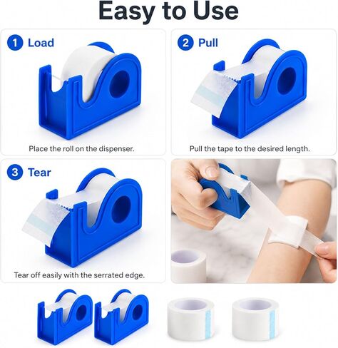 2 Rolls Medical Paper Tape with Dispenser, 1 Inch x 10 Yards,Microporous Surgical Paper Tape for Skin, Dressings, Wound First Aid Tape(White) in Saudi Arabia
